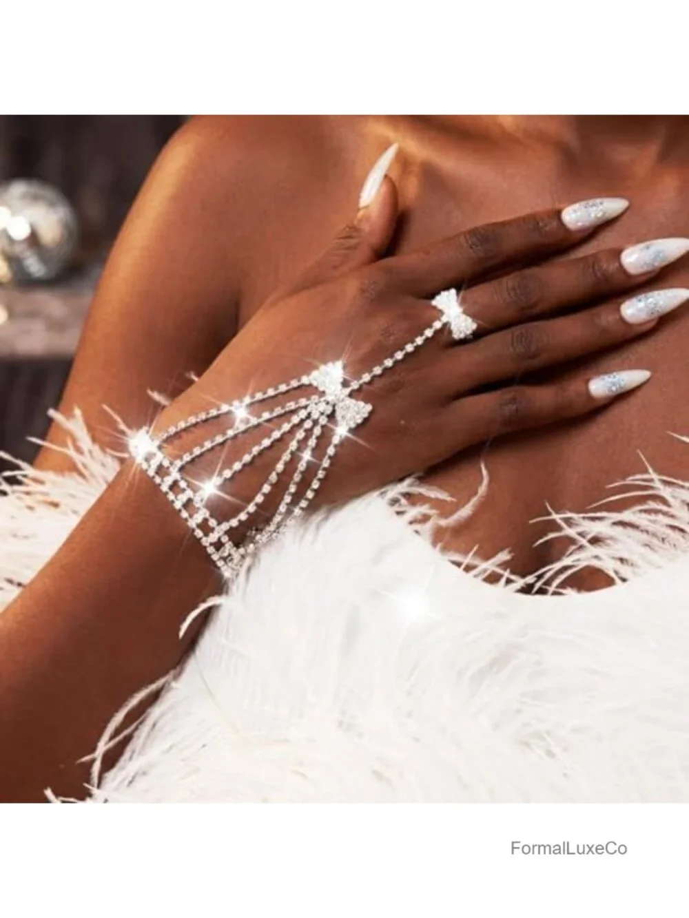 Rhinestone Fingerless Gloves Sparkle Crystal Hand Chain Wedding Prom